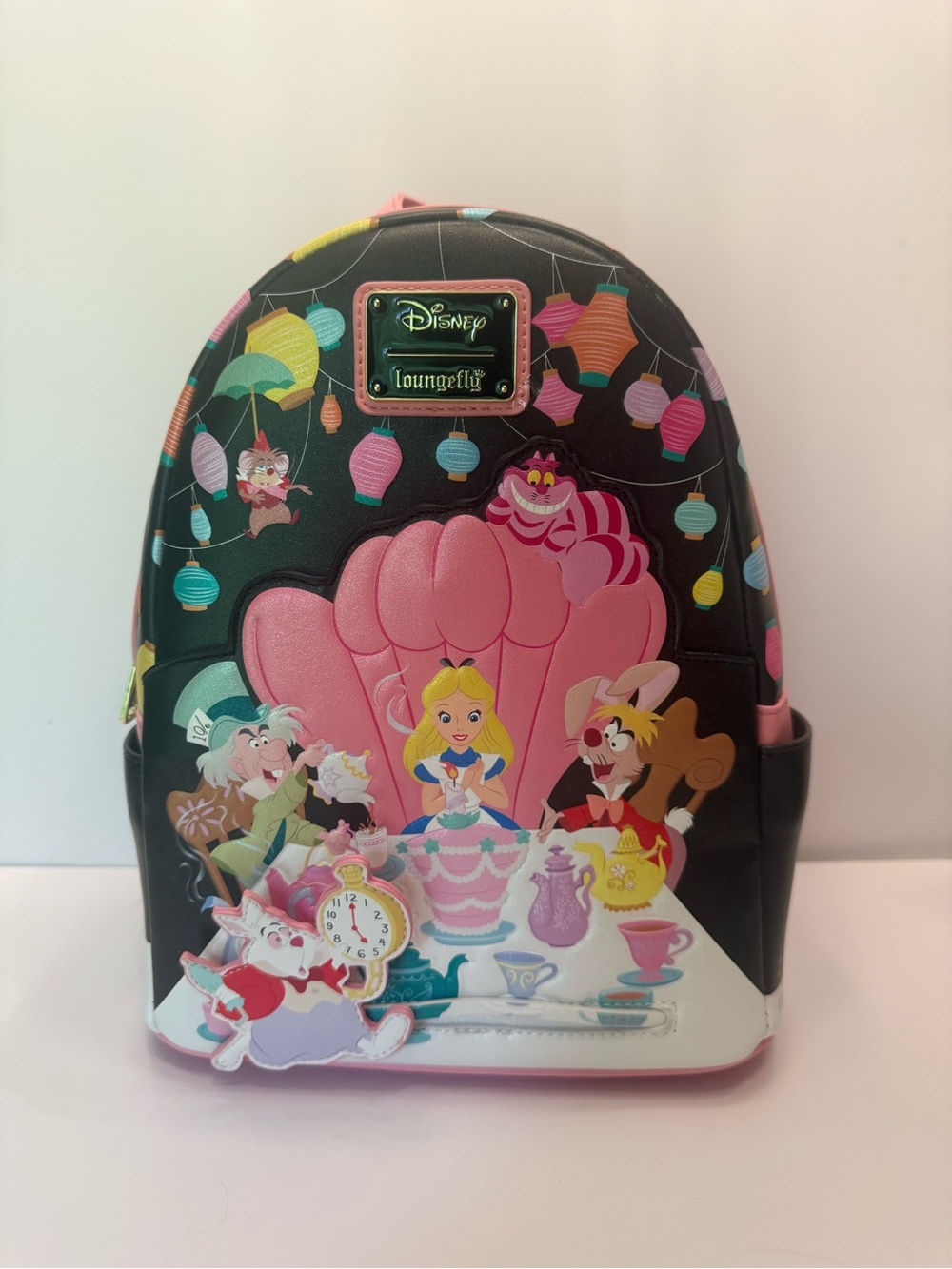 NWT Loungefly x Disney Alice in Wonderland Happy Unbirthday Mini Backpack black